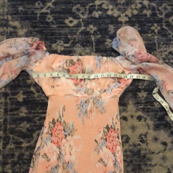 Hello Molly Beautiful floral peachy pink Dress S or U S 4 Smocked bottom/tie bak - Picture 7 of 10